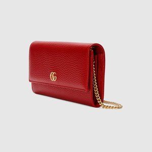 Gucci Marmont Leather Chain Wallet in Red NEW IN BOX